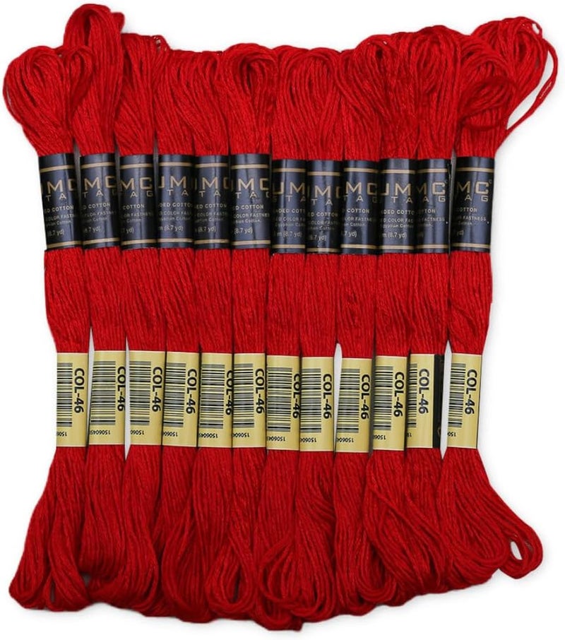 UMC STAG Pack of 12 Red Premium Embroidery Thread | 100% Egyptian Cotton Premium Skeins | Cross Stitch Embroidery Floss | Oeko TEX Certified Stranded Cotton | Ideal for Arts & Crafts (Bright Red 46) - Image 1